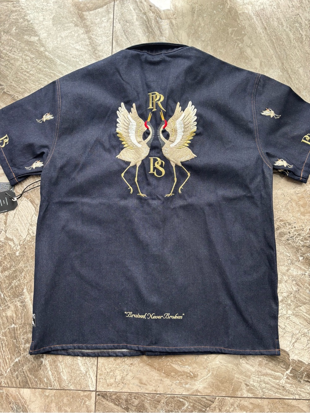 PRPS Men’s Fukue Embroidered Short-Sleeve Denim Shirt - Picture 2 of 7